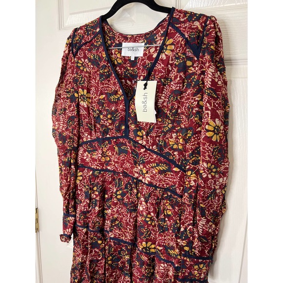 ba&sh NWT Gigi Long Sleeve Floral Midi Boho Smocked Floral Dress 1 / US 4 Small - Picture 4 of 14